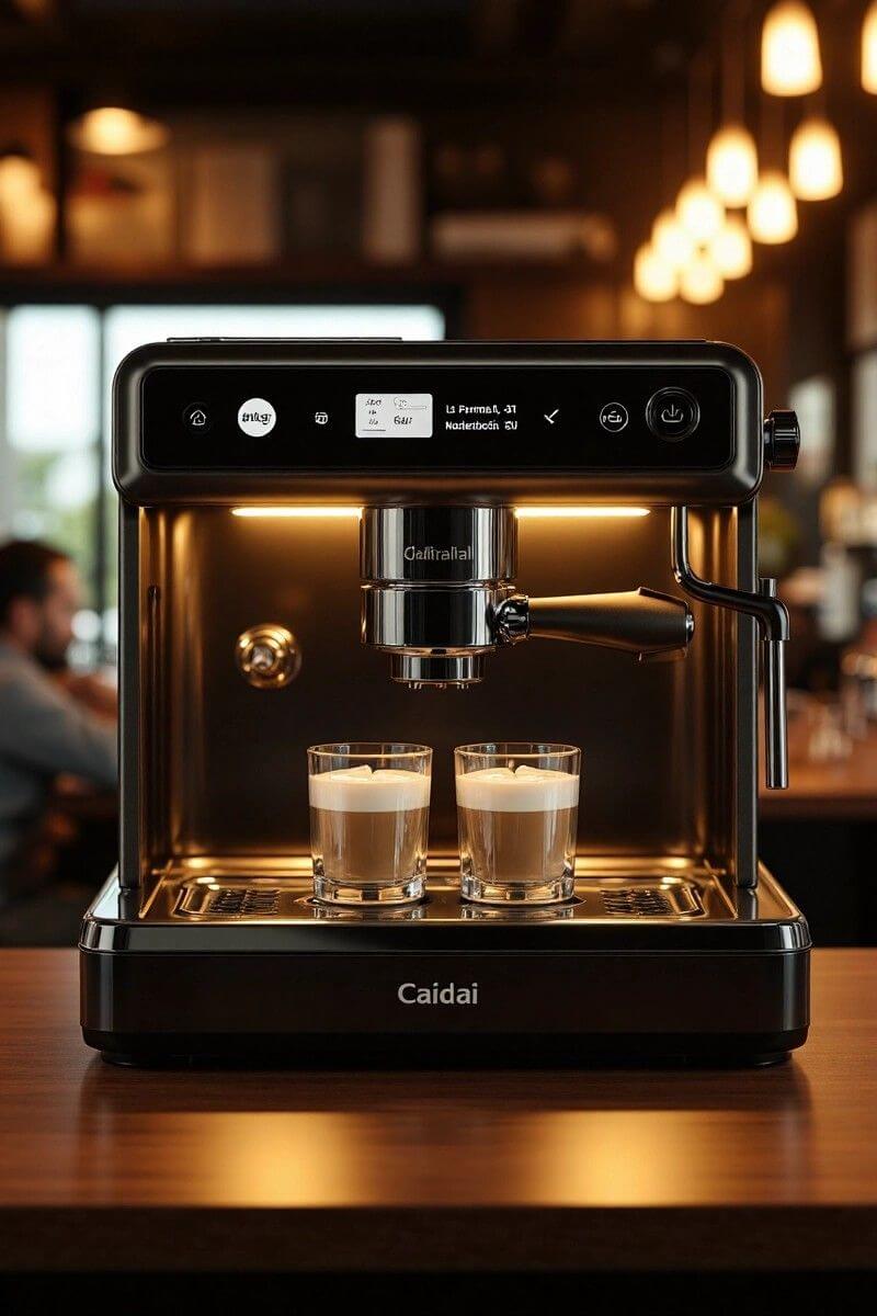 Espresso machine pouring hot coffee